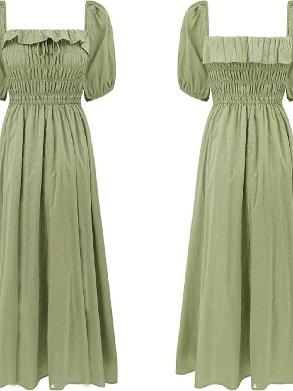 Sage Green Puff Sleeve Smocked Midi Dress